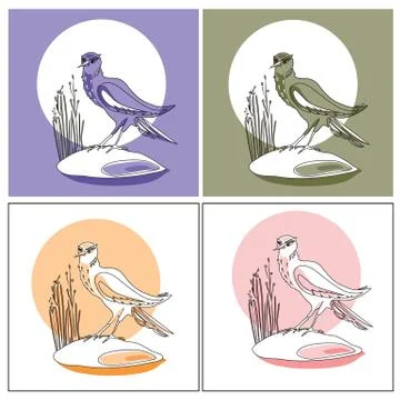 Bird scene - 4 colours Stock Illustration