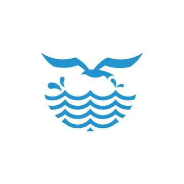 Bird in the sea waves geometric simple logo Stock Illustration