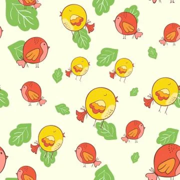 Bird seamless pattern. Background with cute hand drawn bird doodles. vector.  Stock Illustration