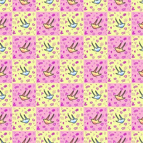 Bird seamless pattern with creative lilac elements Stock Illustration