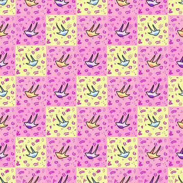 Bird seamless pattern with creative lilac elements Stock Illustration
