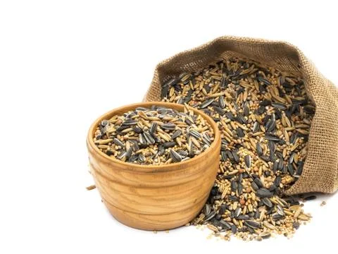 Bird seeds in a sack Stock Photos