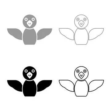 Bird set icon grey black color vector illustration image solid fill outline.. Stockillustratie