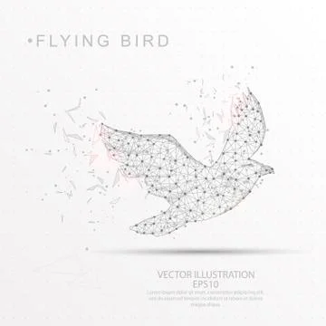 Bird shape digitally drawn low poly wire frame. Stock Illustration