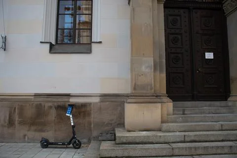 Bird Shared E-Scooter Parked Next to University Library Entrance in Munich Stock Photos