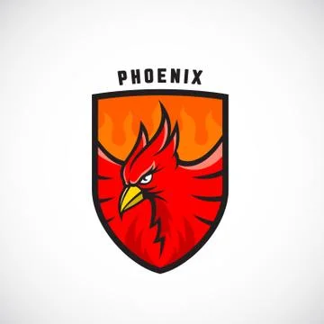 Bird in a Shield Vector Emblem or Logo Template. Fire Phoenix Illustration Stock Illustration