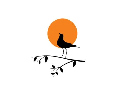 Bird silhouette on branch on sunset, vector Stock Illustration