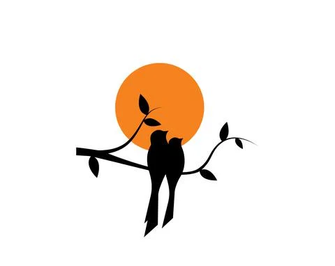 Bird silhouette on branch on sunset, vector. Minimalist wall decals Stock Illustration
