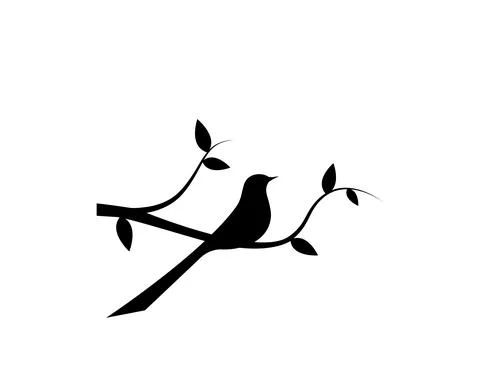 Bird silhouette on branch, vector. Bird silhouette on branch isolated on white Stock Illustration