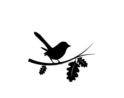 Bird silhouette on branch, vector. Bird silhouette on branch isolated Stock Illustration