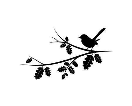 Bird Silhouette on Branch Vector. Wall Decals, wall artwork Stock Illustration