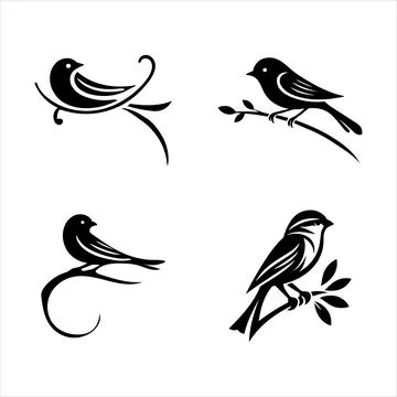 Bird silhouettes sitting on branches Stock Illustration