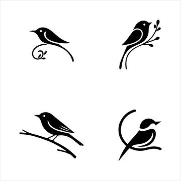 Bird silhouettes sitting on branches Stock Illustration