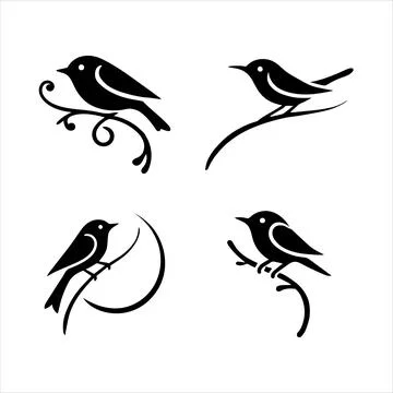 Bird silhouettes sitting on branches Stock Illustration