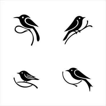 Bird silhouettes sitting on branches Stock Illustration