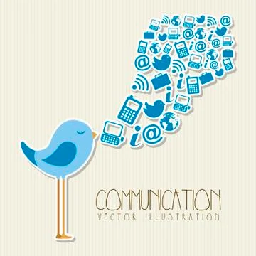 Bird singing with communication signs. vector illustration Stock Illustration