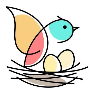 Bird sits in a nest with eggs Stock Illustration