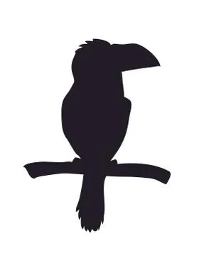 Bird sitting on a branch, silhouette, vector Stock Illustration