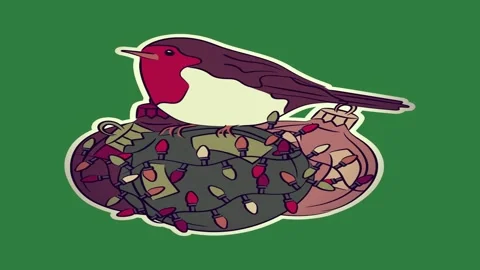 Bird sitting on top of backpack pile garbage leaves christmas lights isolated Stock Footage 336858156