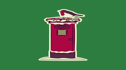 Bird sitting on top of red mailbox hat post box it isolated isolated on green Stock Footage 336858155