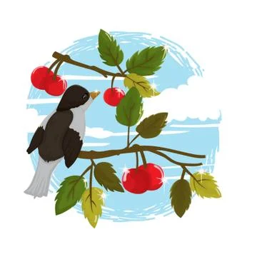 Bird Sitting On Tree Branch 스톡 일러스트