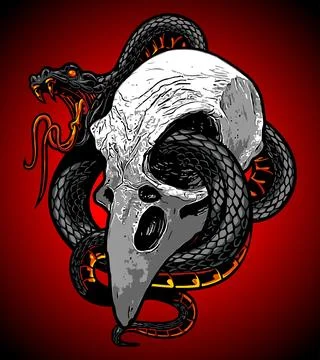 Bird skull wrapped in snake Stock Illustration
