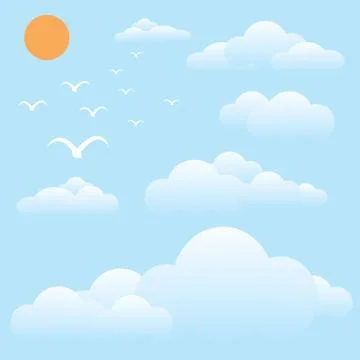 Bird at sky, sun and cloud Stock Illustration