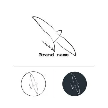 Bird with spread wings, flying, one line drawn logo, minimalistic Stock Illustration