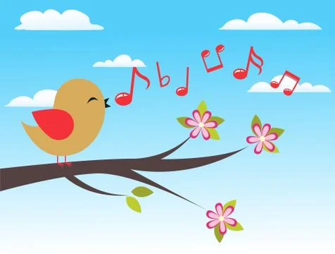 Bird with spring tree Stock Illustration
