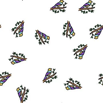 Bird spring vector seamless pattern Stock Illustration