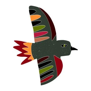 Bird Stylized folk art element naive style Vector isolated clipart element Stock Illustration