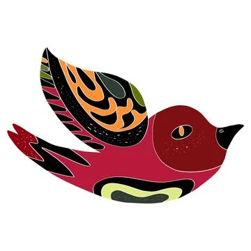 Bird Stylized folk art element naive style Vector isolated clipart element Stock Illustration