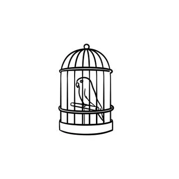 A bird in the trap hand drawn outline doodle icon. Stock Illustration