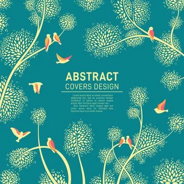 Bird tree abstract square art template exotic pattern backdrop background Stock Illustration