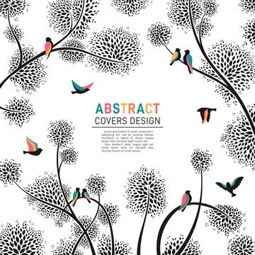 Bird tree abstract square template exotic pattern backdrop background template Stock Illustration