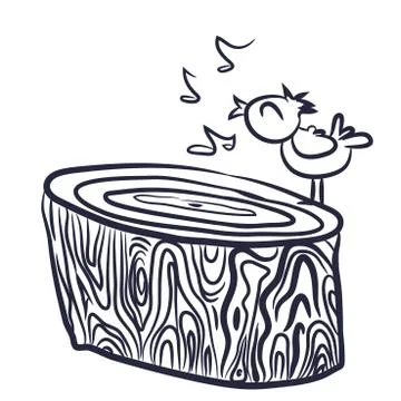 Bird on a tree log black Stock Illustration