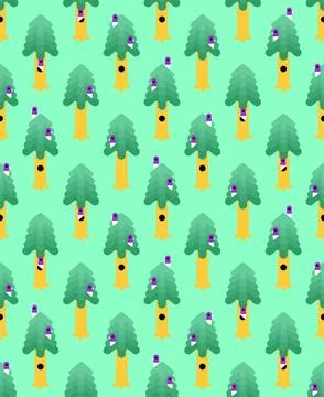 Bird on tree pattern seamless. Ornament of kids fabric. Bird habitat backgrou Stock Illustration