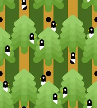 Bird on tree pattern seamless. Ornament of kids fabric. Bird habitat backgrou Stock Illustration