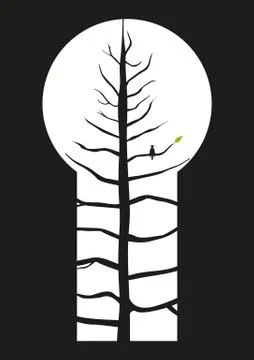 Bird On Tree Through Keyhole Stock Illustration