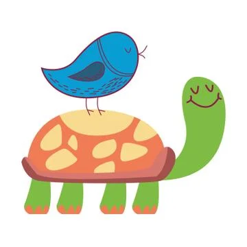 Bird on turtle Stock Illustration