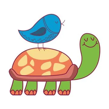 Bird on turtle Stock Illustration
