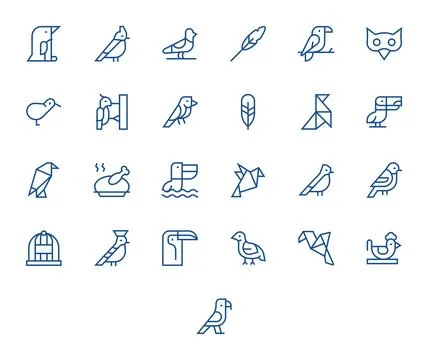 Bird Vector Icon Repository containing 25 Regular Line 256x256 Pixel Optimi.. Stock Illustration