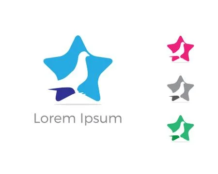 Bird vector logo design, pigeon in star icon. Stock Illustration