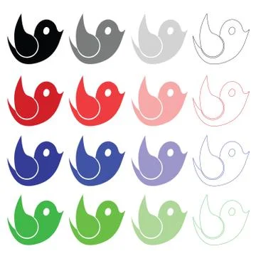 Bird vector set in multiple colors Illustrazione stock