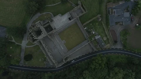 Bird view aerial of Jerpoint Abbey ruins Stock Footage 204814906