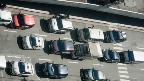 Bird view and timelapse of the busy traffic in the CBD of Manila, Philippines Stock Footage 86253079