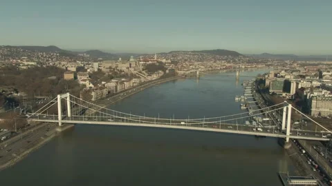 Bird view of Elisabeth bridge, Budapest Hungary Stock Footage 166959503