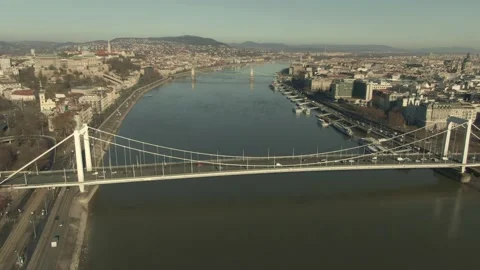 Bird view of Elisabeth bridge, Budapest Hungary Stock Footage 166959569