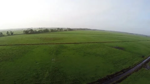 Bird view flying slowly over grasslands landscape beautiful morning 4k Stock Footage 57051827