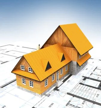 Bird view homestead building with layout plan and clear sky illustration Stock Illustration